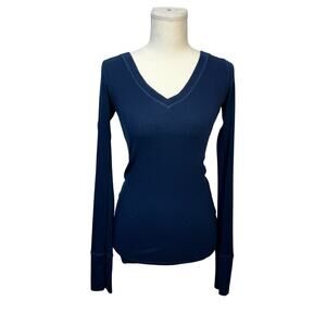 Abercrombie V-Neck Ribbed Top Women's Medium Navy Y2K Bella Swan Twilight Retro
